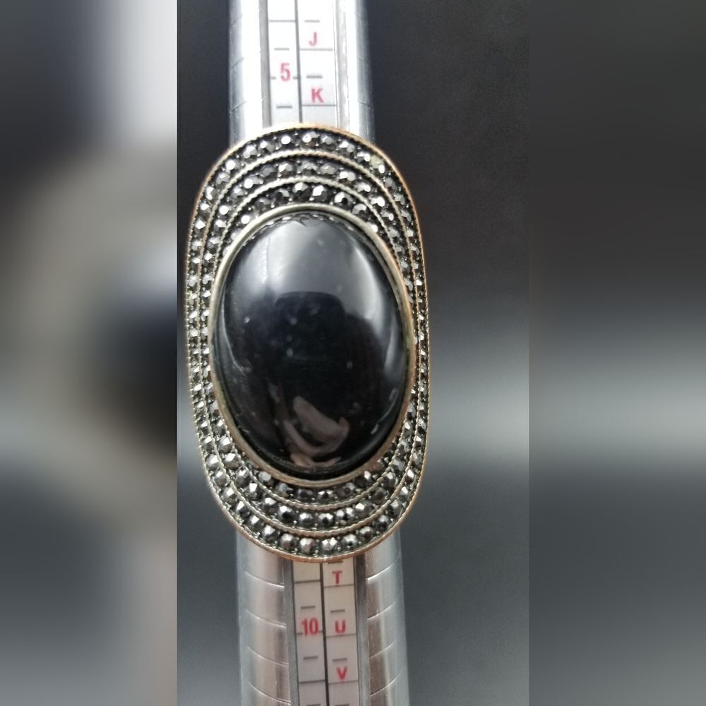 Black carnelian gothic princess ring stretch adjustable. R136